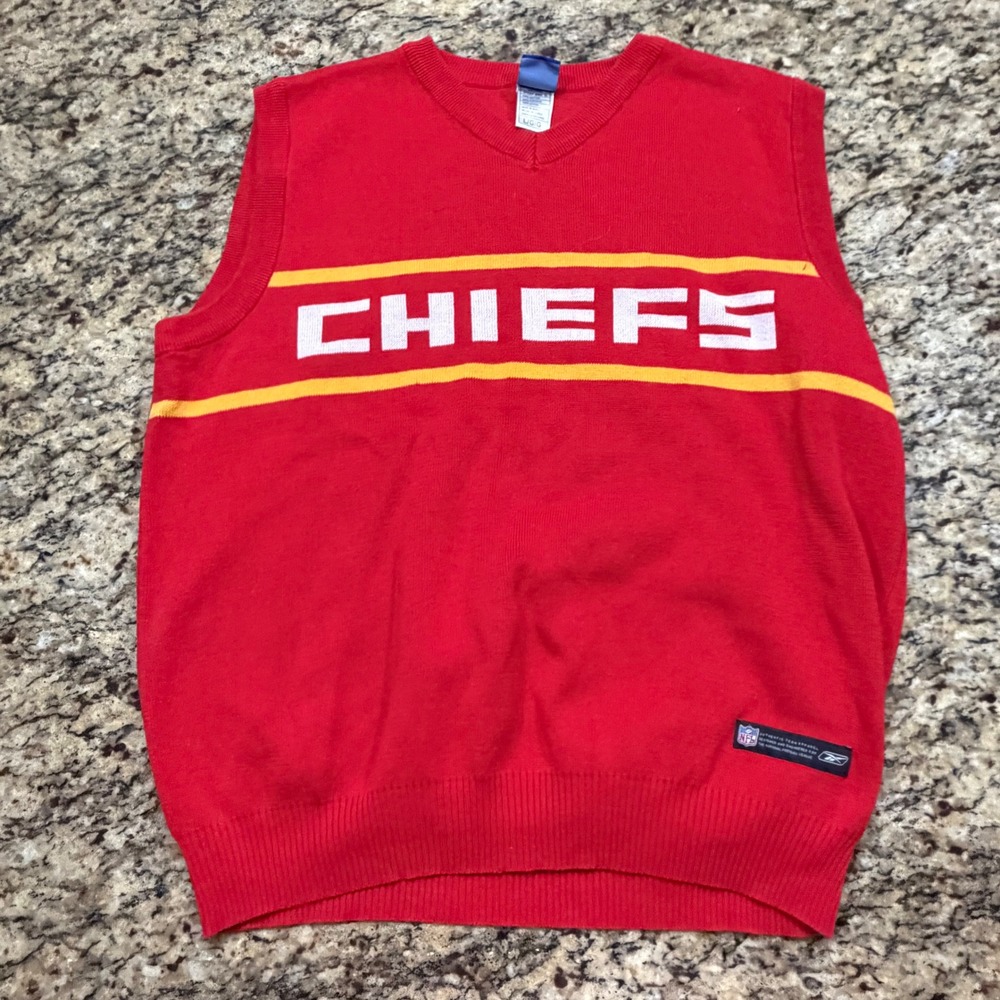 Reebok Kansas City Chiefs NFL Mens V-Neck Sweater Vest Red Large Gameday Knit